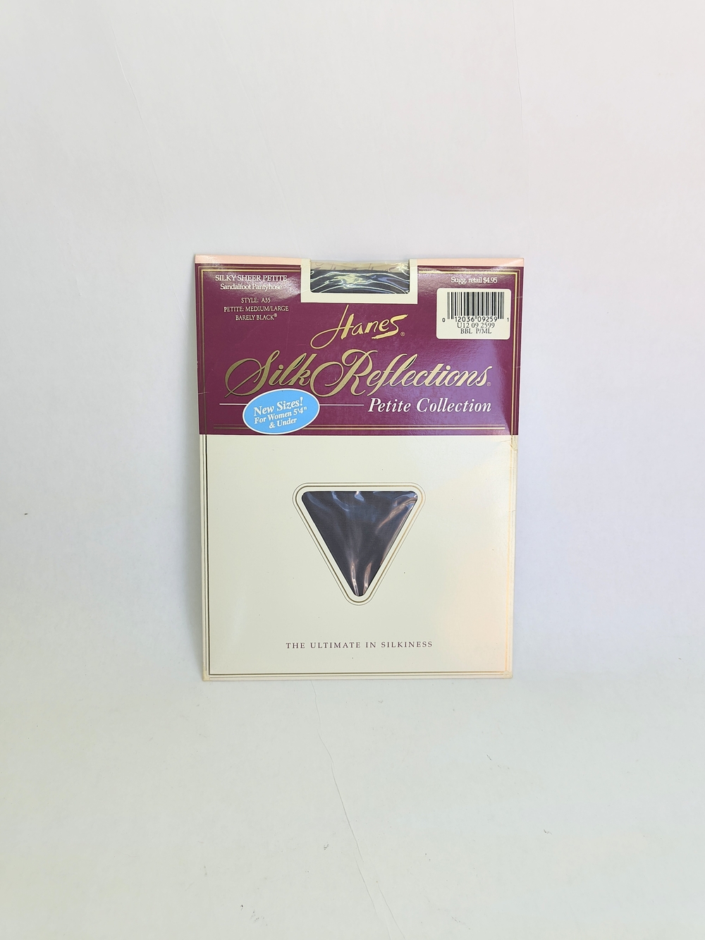 VINTAGE Hanes Silk Reflections Silky Sheer Petite Pantyhose A35 Barely Black 90s